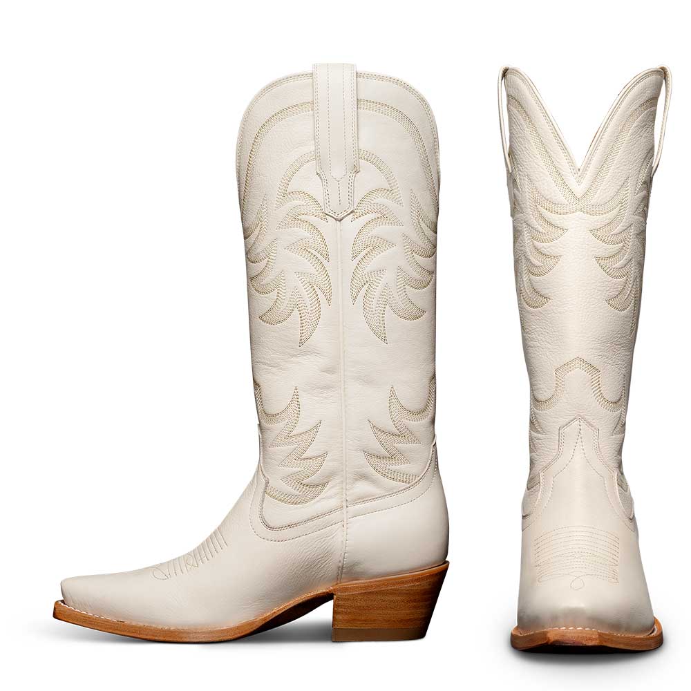 White Snip Toe Chunky Heel Embroidered Mid-Calf Cowgirl Boots Nicepairs