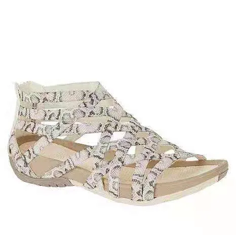 2021 Summer Women Sandals Round Toe Hollow wedges Sandals Casual Closed Toe Flat Rome Sandals plus size Leopard Sandals 514