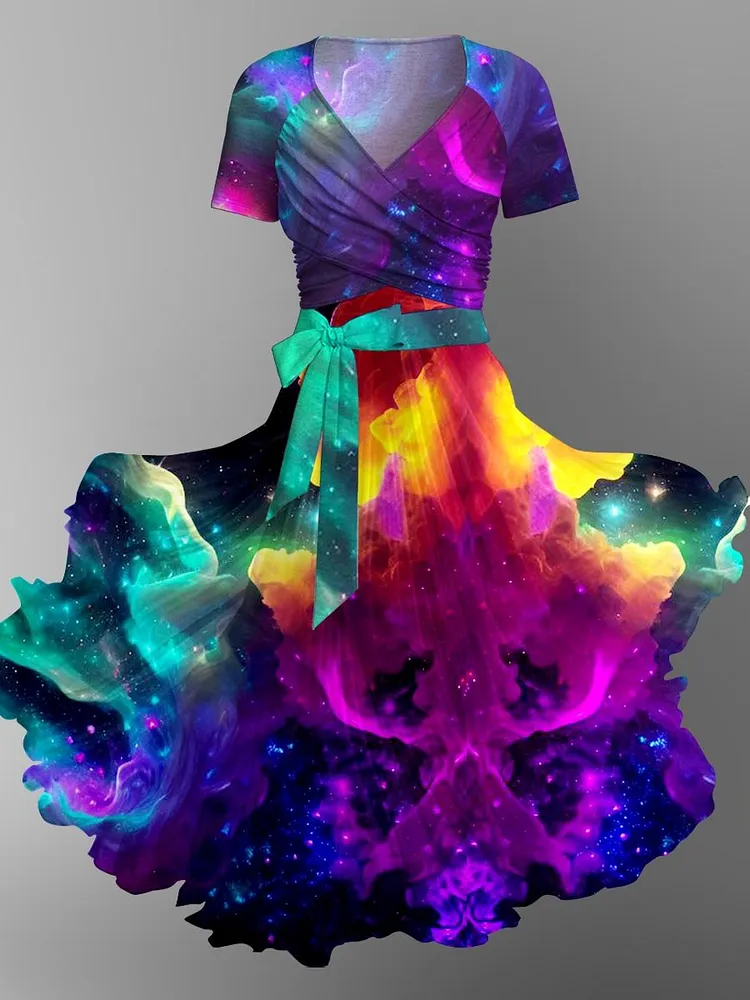 Women's Colorful Printed Flowing Dress Vest Top Two Piece Set