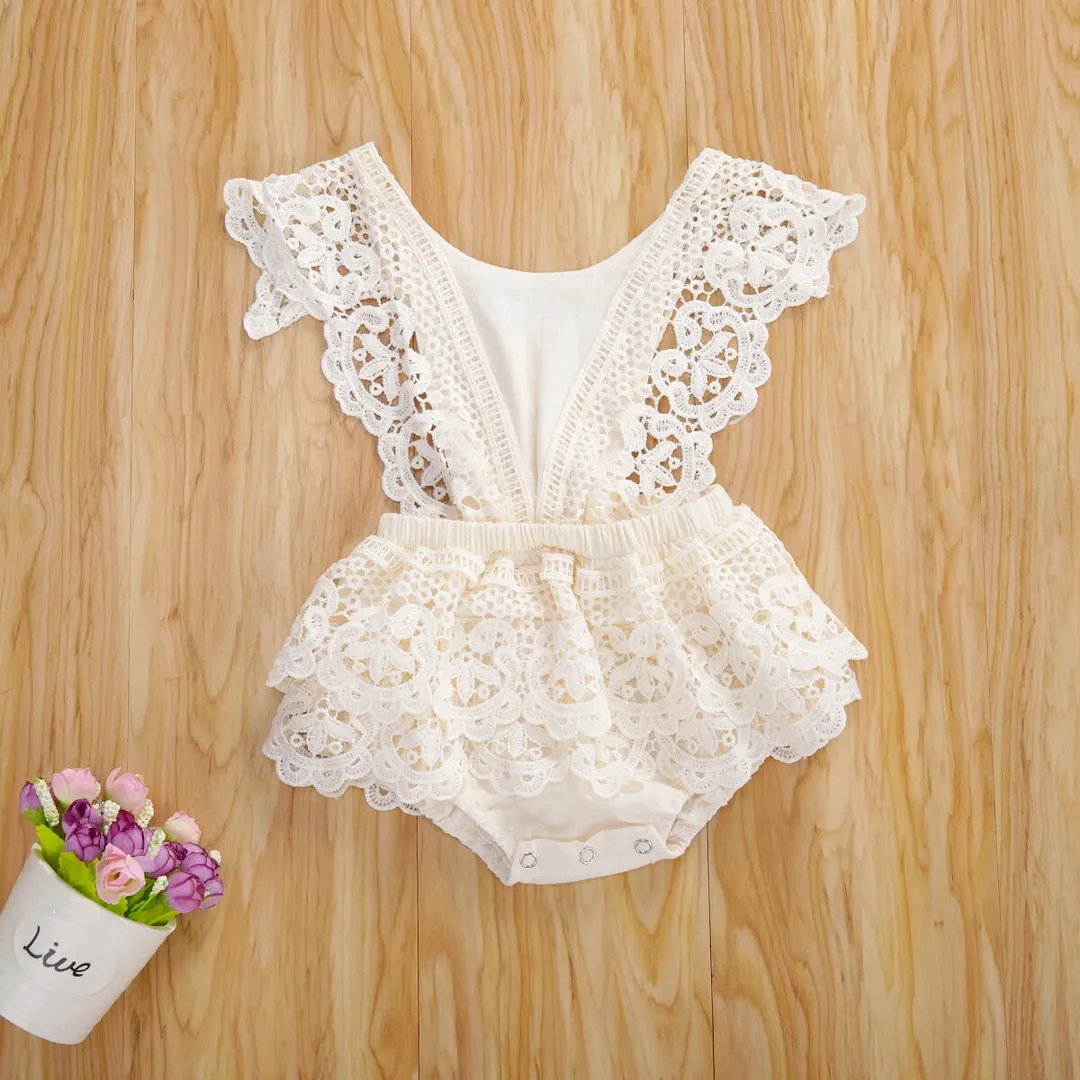 Newborn Baby Girl Romper Summer Sleeveless Lace Ruffle Tutu Bodysuit One-Piece Clothes