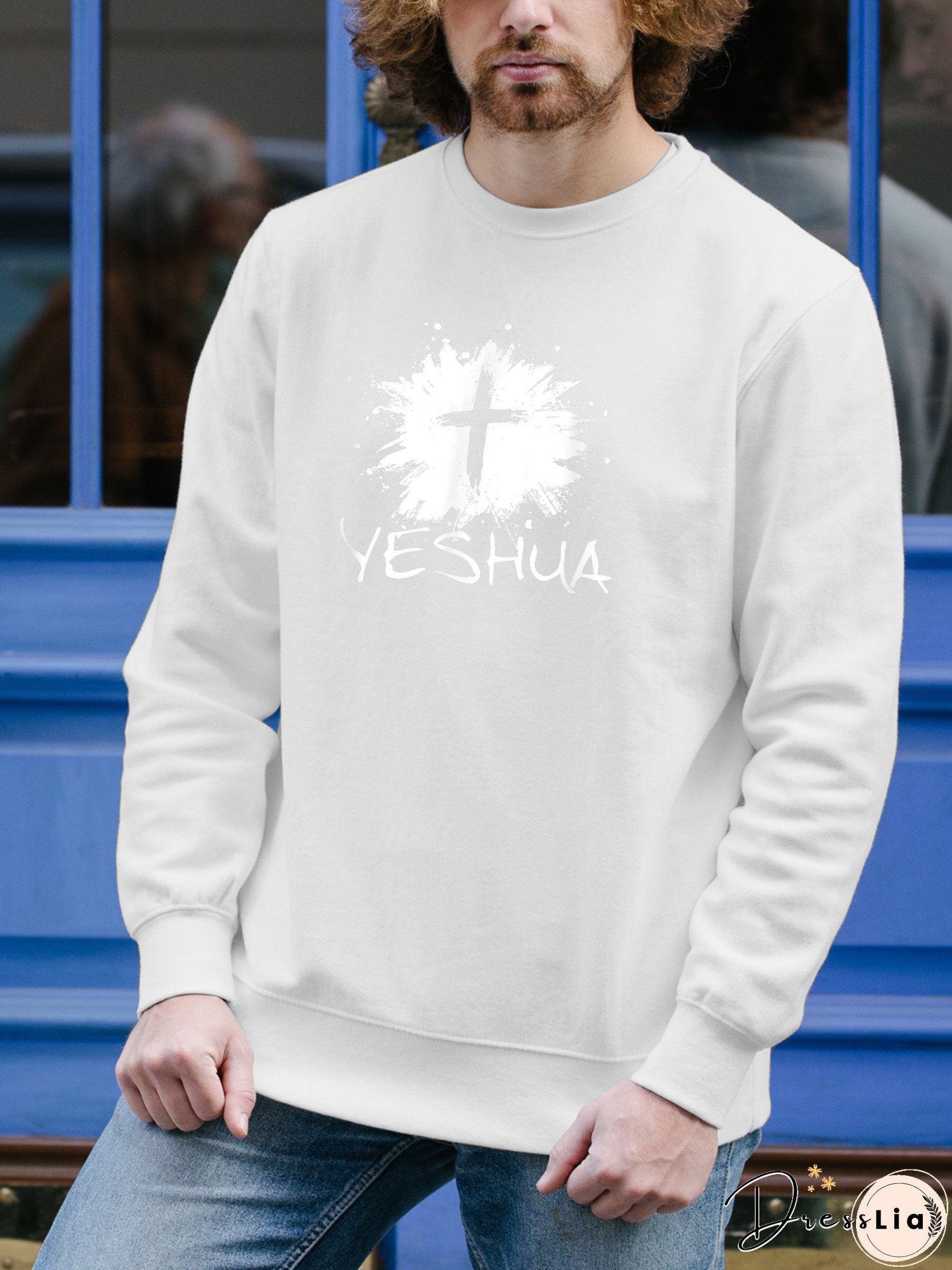 Men's Long Sleeve Sweatshirt Jesus Cross Print on Sweatshirt Top Gifts for Dad Father