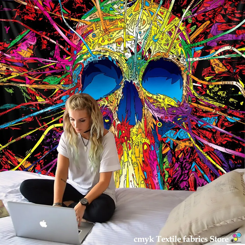Colorful Skull Tapestry Indian Mandala Tapestry Wall Hanging Bohemian Gypsy Psychedelic Tapiz Witchcraft Tapestry