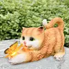 [US Local Warehouse] Cat Solar Garden Statue Solar Garden Statue Cat for Mom Grandma (Yellow)