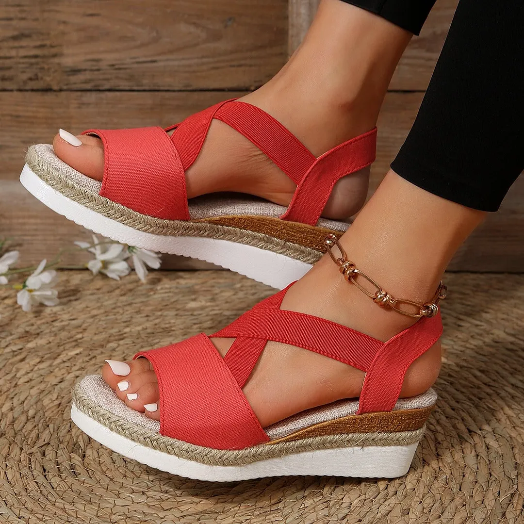 Summer Flat Wedge Heel Fish Mouth Casual Women's Sandals