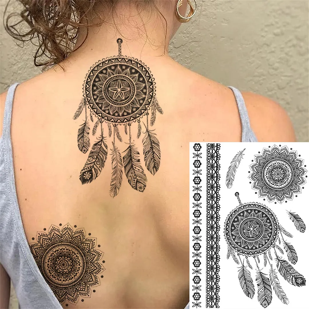 Sexy Black Henna Temporary Tattoos For Women Girls Lotus Flower Lace Tattoo Sticker Fake Jewelry Mandala Body Chest Tatoos Paper