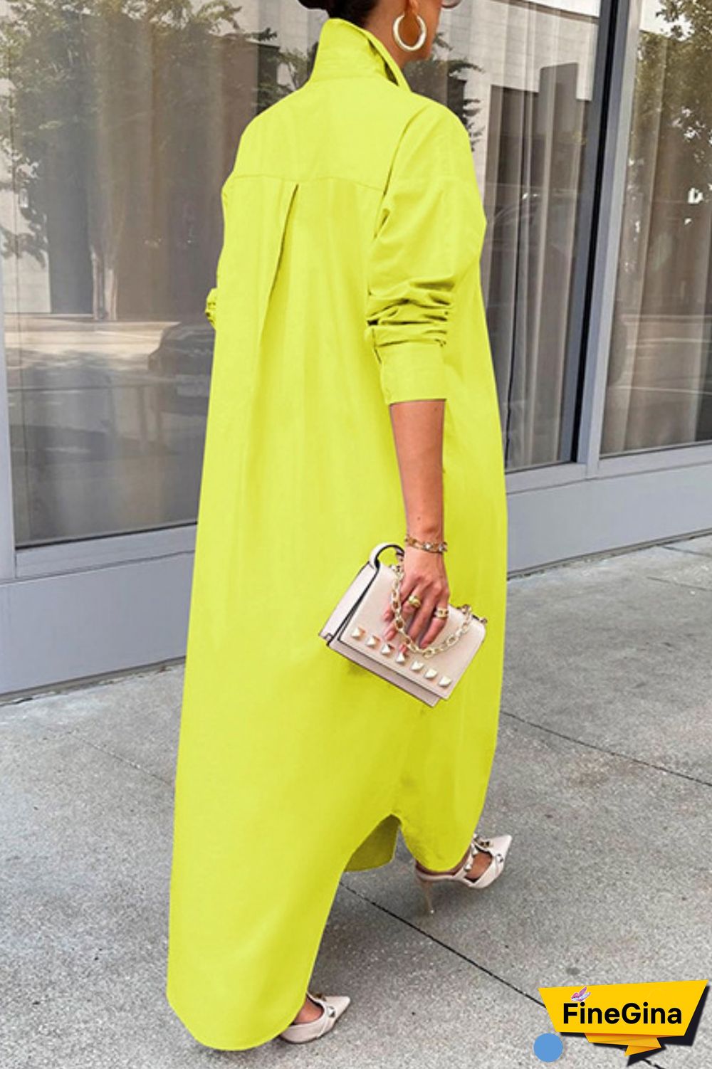 Grey Casual Solid Patchwork Shirt Collar Shirt Dress Dresses