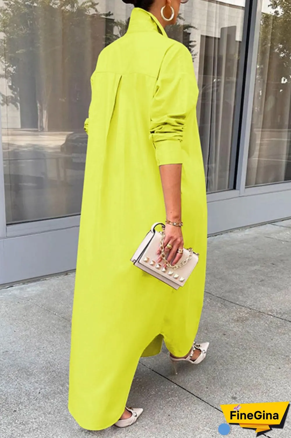 Grey Casual Solid Patchwork Shirt Collar Shirt Dress Dresses