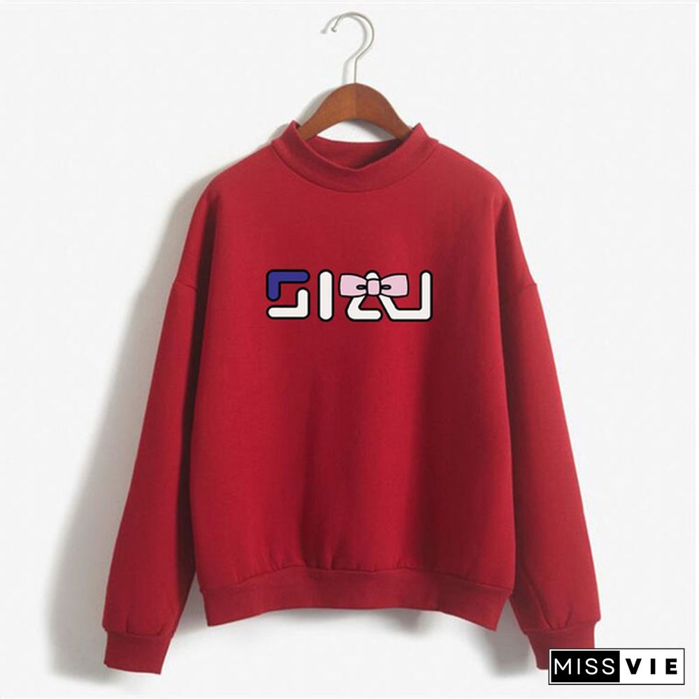 Women's Fashion Print Short Casual Pullover Loose Middle Collar Sweater