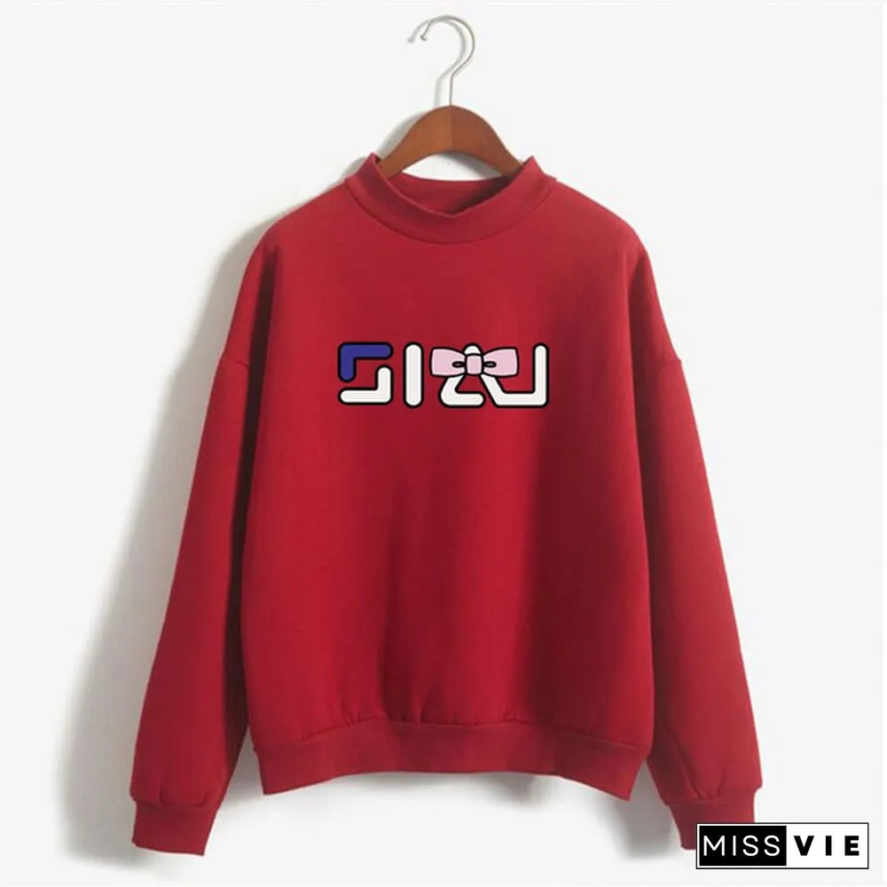 Women's Fashion Print Short Casual Pullover Loose Middle Collar Sweater