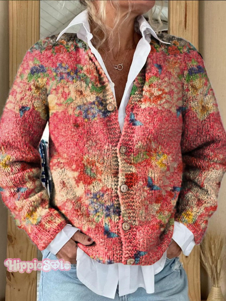 Women&rsquo;s Bright Floral Art Print Button Cardigan Multicolor / S