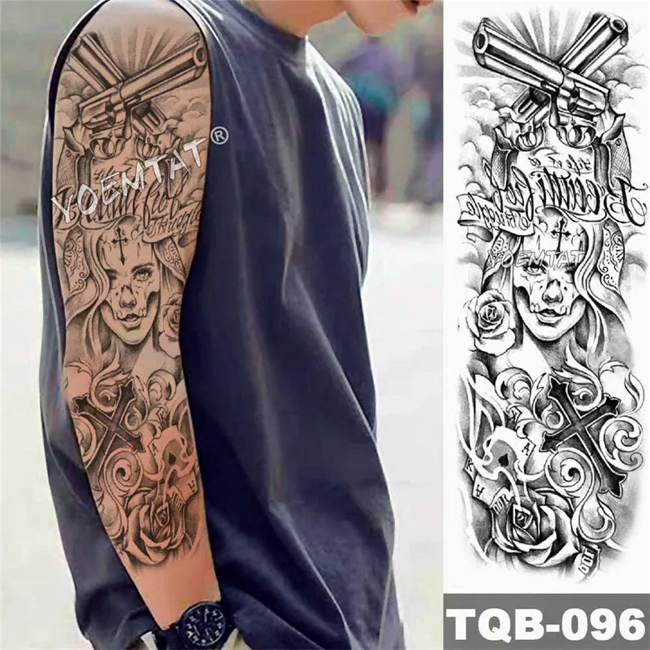 Large Arm Sleeve Tattoo Owl Angel Rose Waterproof Temporary Fake Tatoo Sticker Skull Fox Wings Men Women Full Totem Tatto Artes