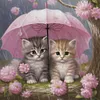 Kitten Holding Umbrella With Flowers - 11CT Stamped Cross Stitch - 40*40cm - Cat