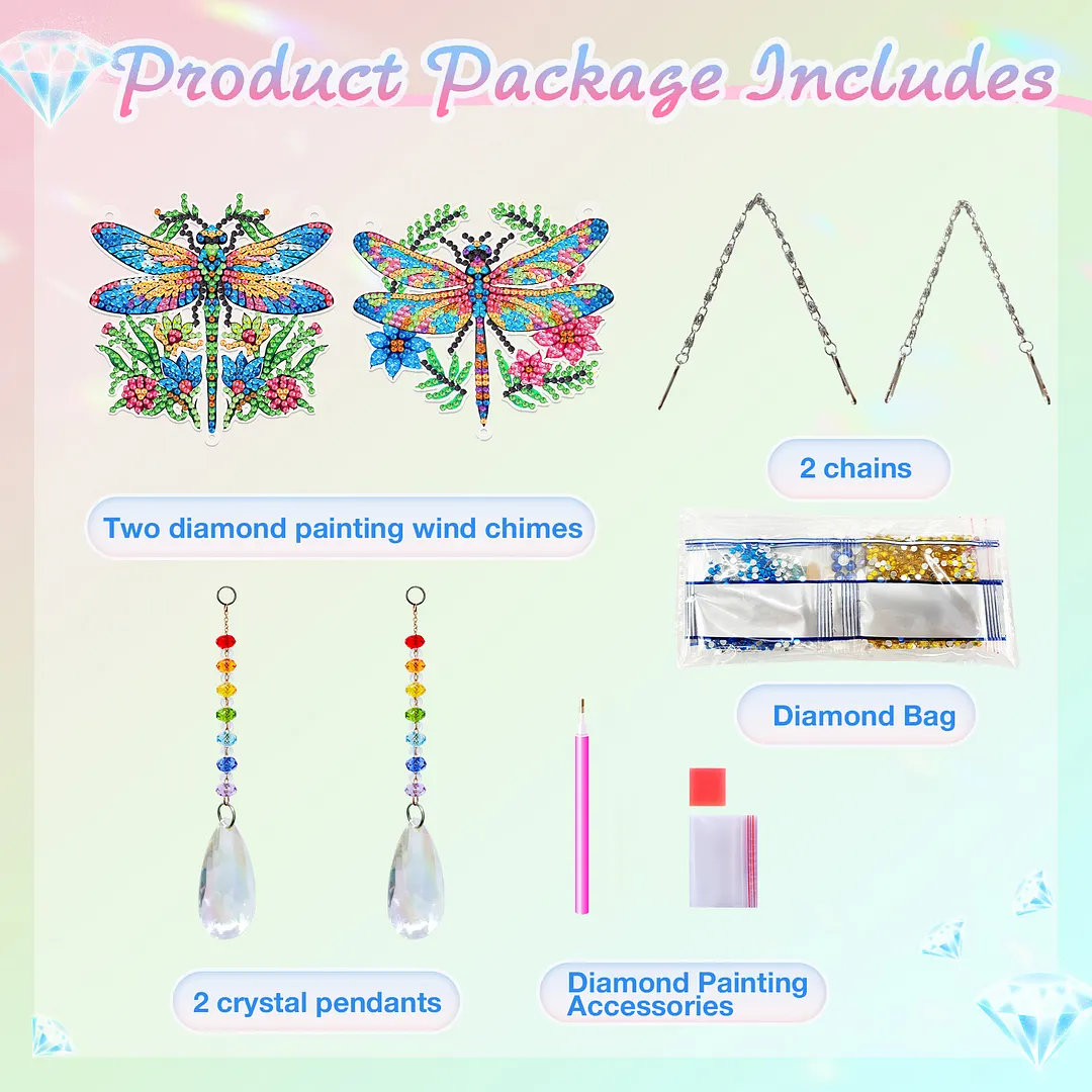 2Pcs Garden Dragonfly DIY Double-Sided Diamond Painting Hanging Kits Diamond Painting Suncatcher Craft Kit for Home Garden Wall Decor Gift