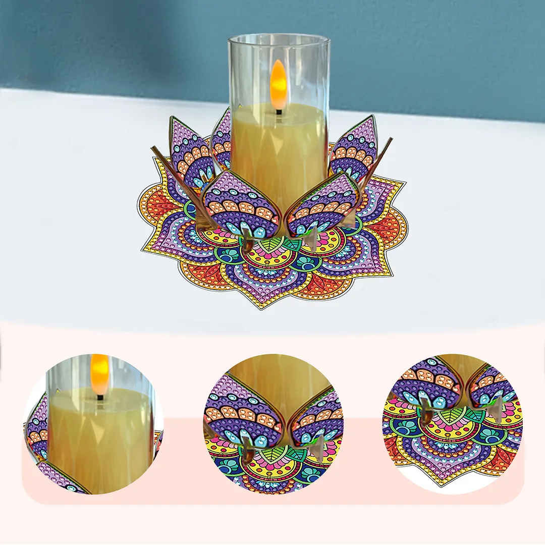 Mandala Lotus-D Acrylic DIY Diamond Painting Candle Holders Without Candles Crystal Painting Tealight Candle Stand Table Centerpiece for Adults Beginners Home Party Decor