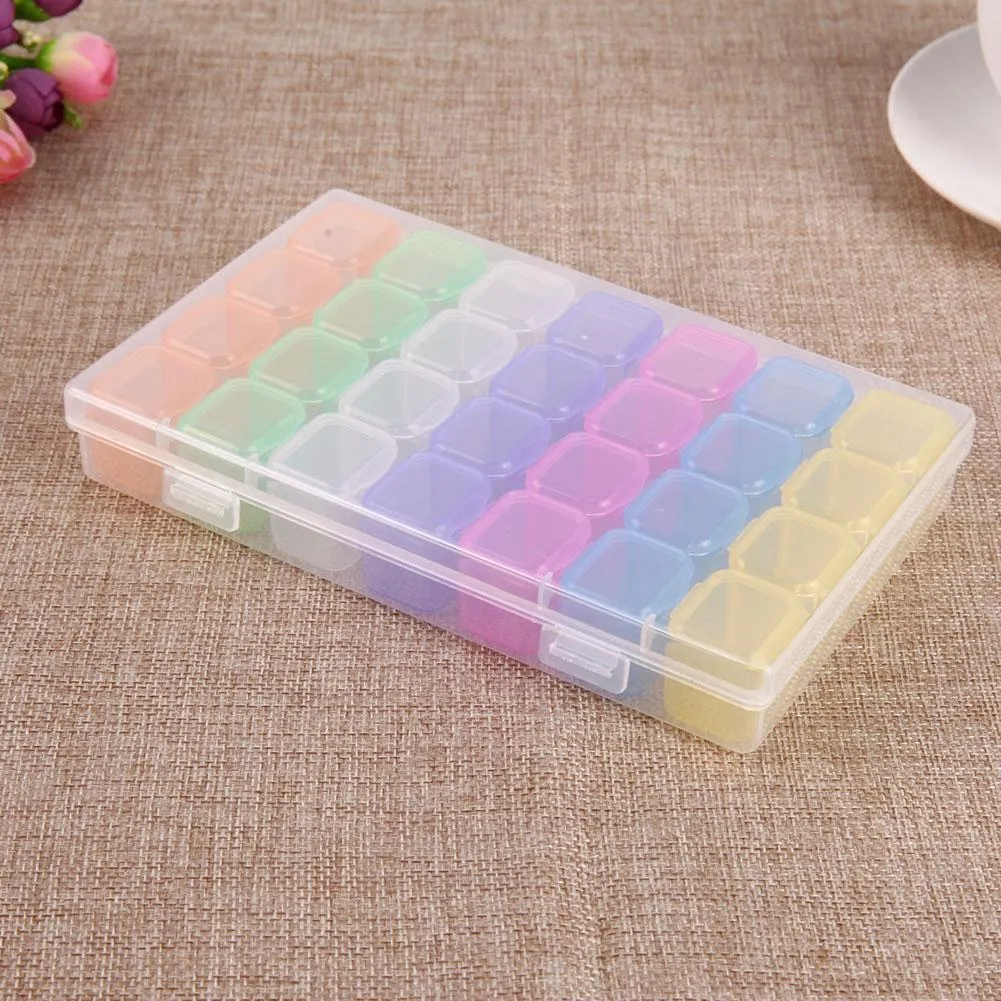 28 Grids Plastic Storage Box Nail Rhinestone Jewelry Display Case(Colorful)