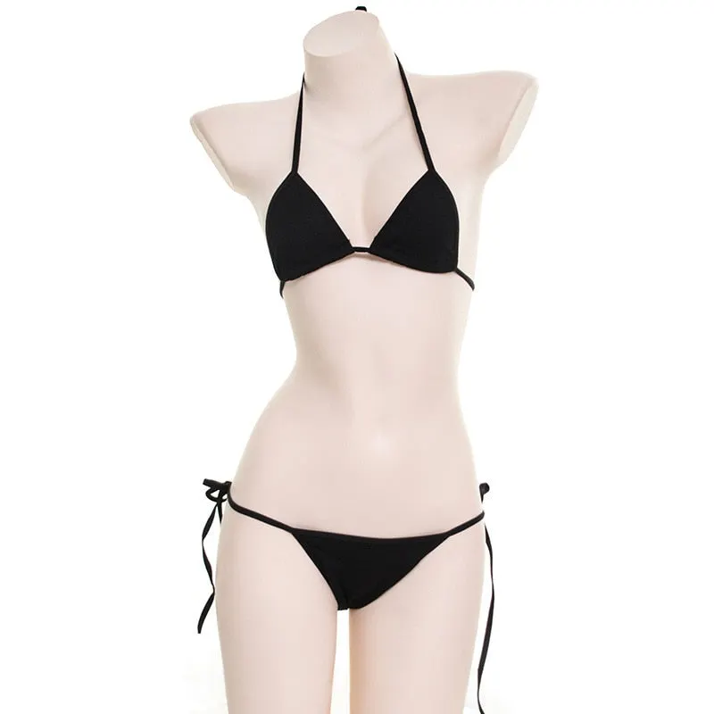 Japanese Women White Black Bikini Set Simple Design Underwear Set Sexy Lingerie Lolita Kawaii Cotton Adult Cosplay Costumes Bra