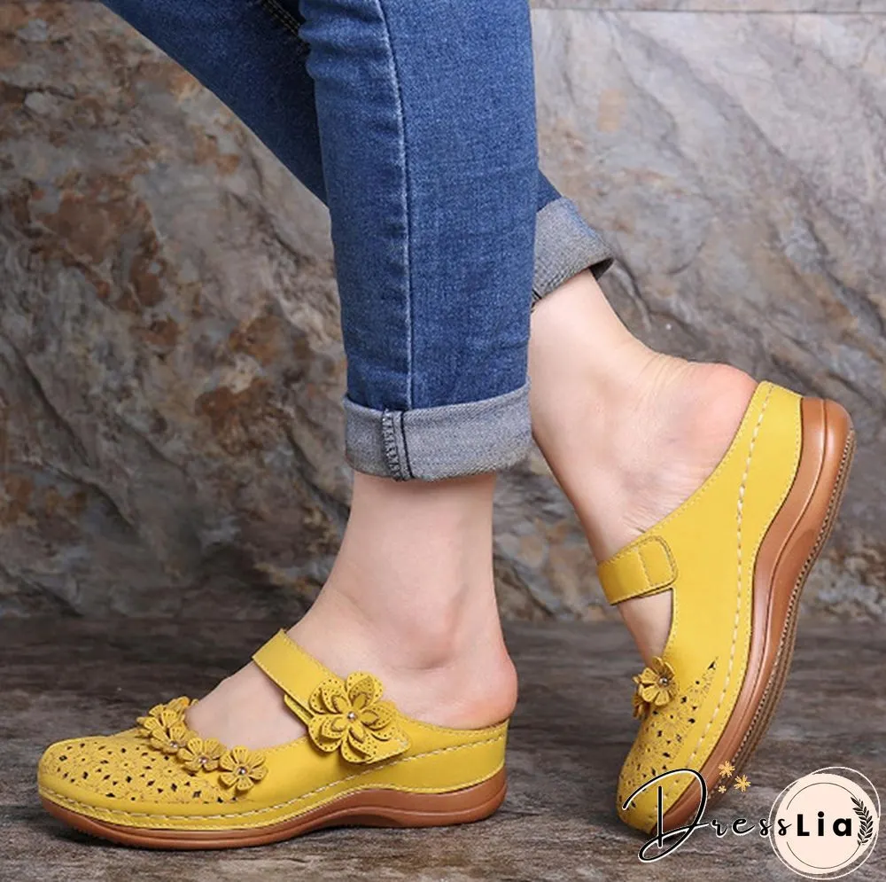 Women Vintage Style Sandals Flats Shoes Summer Casual Shoes Retro Shoes for Women Leather Shoes
