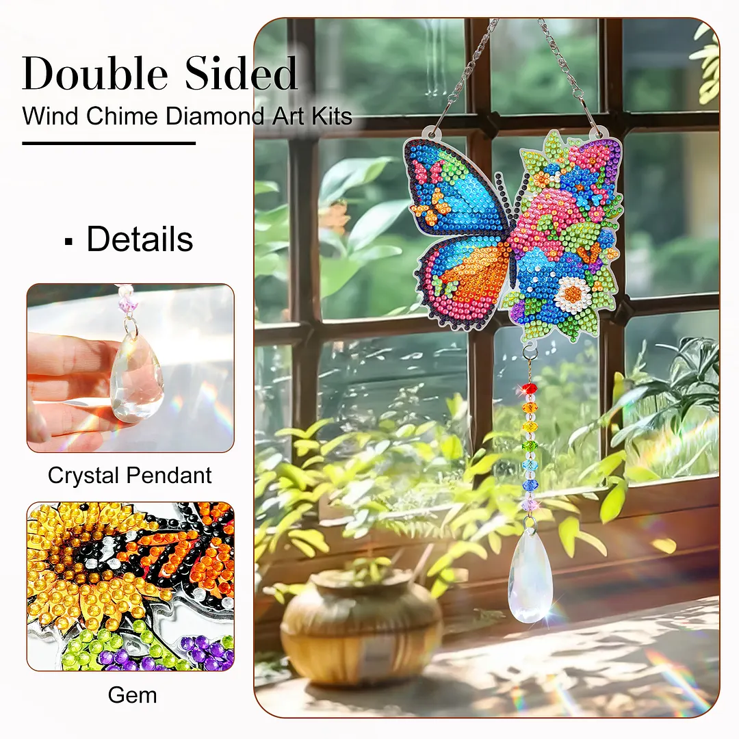 2Pcs Butterfly DIY Double-Sided Diamond Painting Hanging Kits Diamond Painting Suncatcher Craft Kit for Home Garden Wall Decor Gift