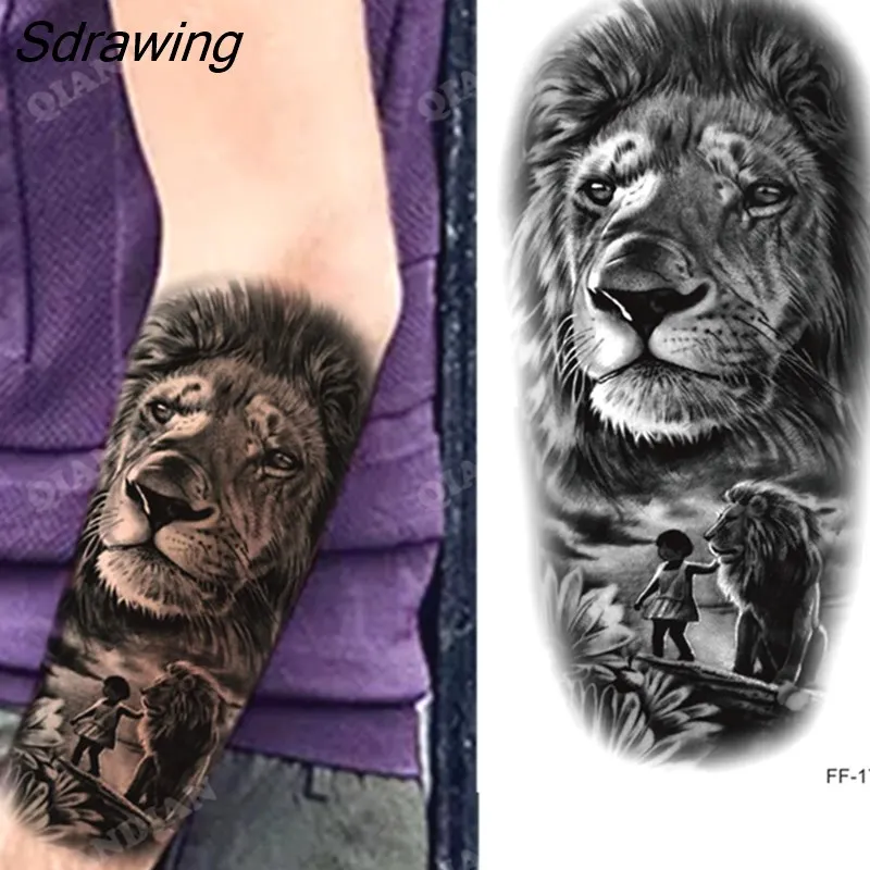 Sdrawing New Waterproof Temporary Tattoo Sticker Lion King Tiger Wolf Forest Mechanical Wild Boat Men Body Art Arm Fake Tatoo Women 328-0