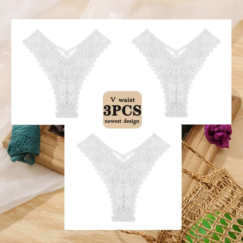 3PCS/Set Floral Lace Panties Perspective Sexy Underwear Women Panties Brazilian Briefs Lingerie V Waist Design Female Underpants