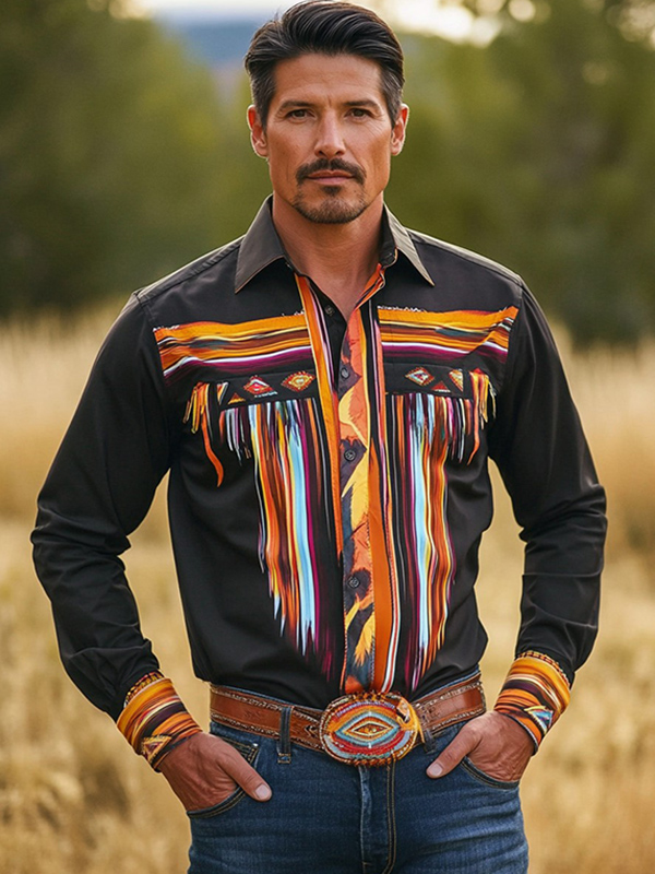 Black Native American Long Sleeve Ribbon Shirt