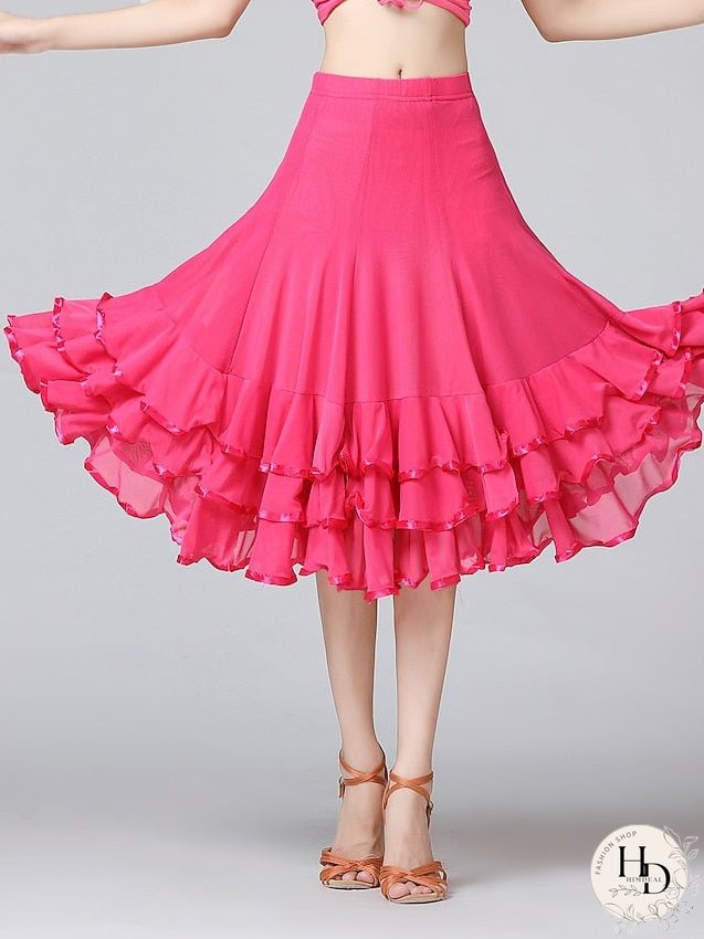 Women's Ballroom Waltz Modern Dancing Latin Dance Skirts Pleats Cascading Ruffles Wave-like Training Performance