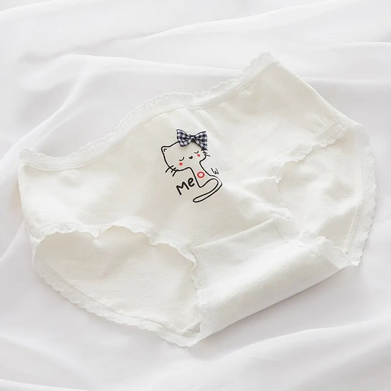 New Women's Underwear Sexy Lace Panties Fashion Printing Comfort Briefs Middle Waist Seamless Underpants Lovely Girl's Underwear