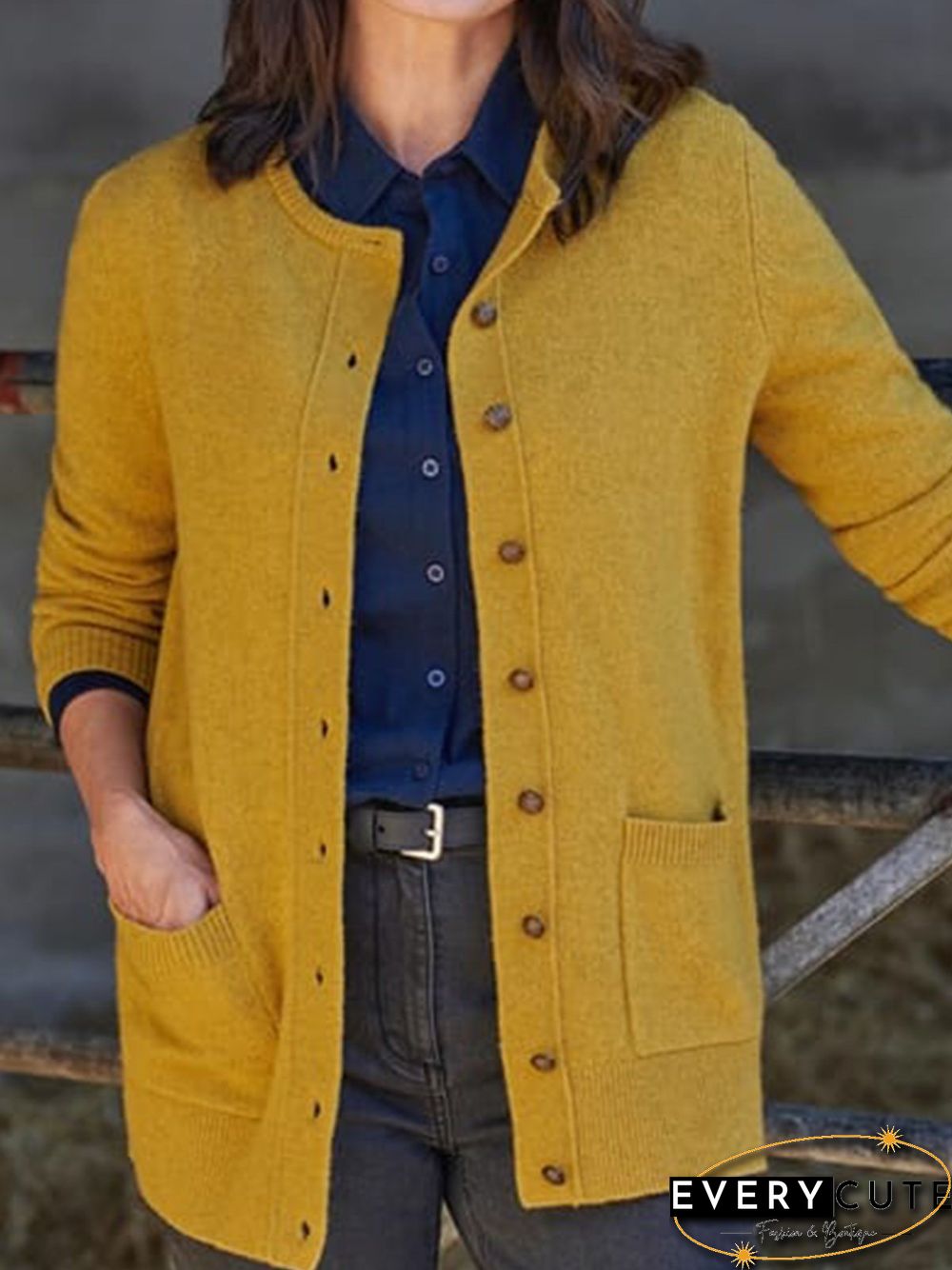 Knitted Plain Casual Sweater Coat