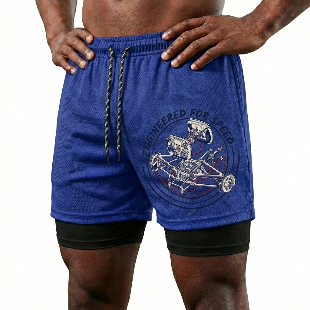 Mesh Men's Athletic Shorts with Drawstring Waistband and Racing Patch Design