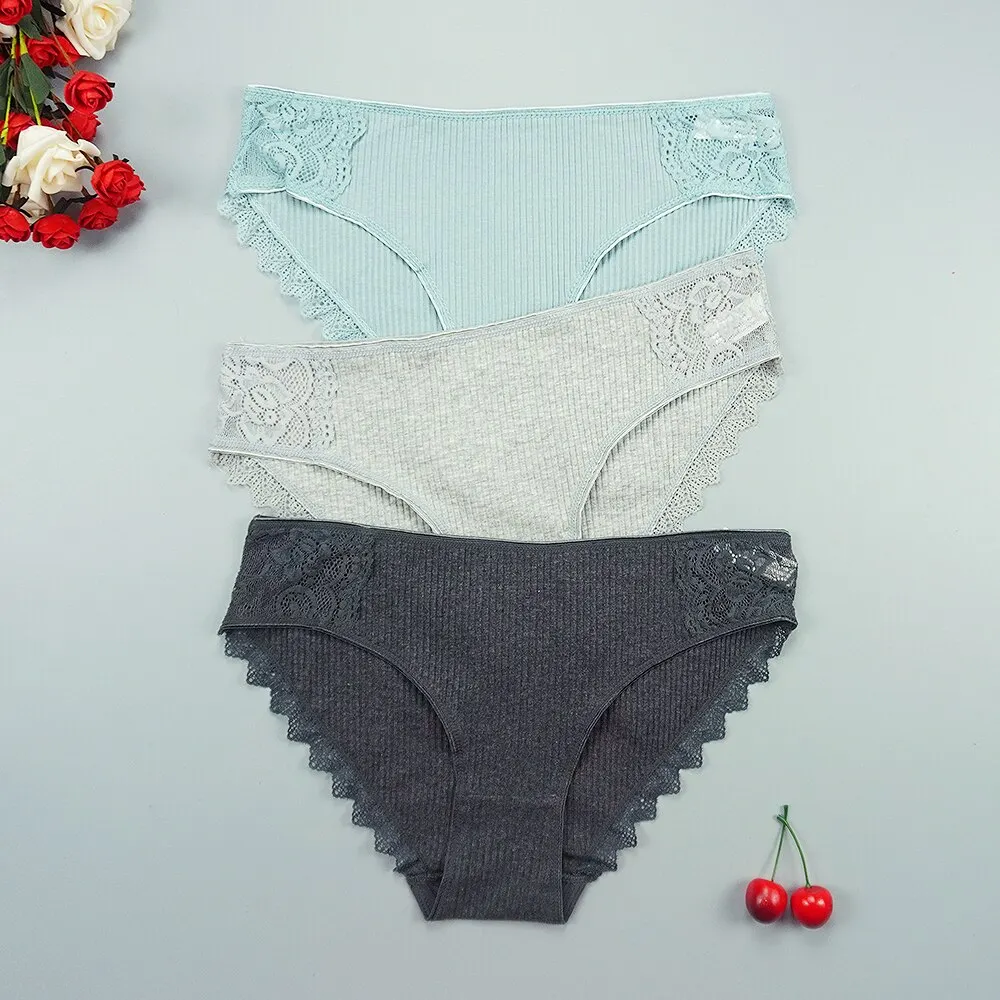 Billionm Women's Cotton Panties Sexy Underwear Strip Lady Mid Rise Underpants Breathable Briefs Intimates Lace Thread Panty
