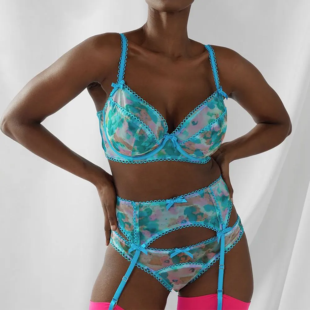Ellolace Sexy Sensual Lingerie Woman's Underwear Underwire Push up Bra Erotic Brief Sets Fancy Underwear See Through 3 Piece Set