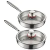 316 Stainless Steel Frying Pan With Lid Household Uncoated Cookware Non-Stick Even-Heating Flat Bottomed Skillet Suitable for Fried Egg Steak