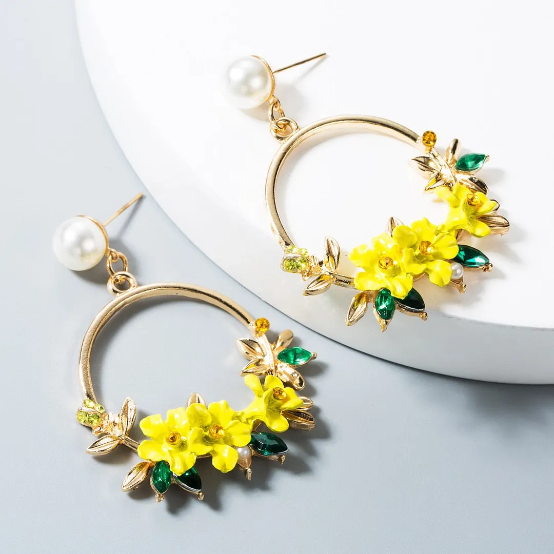 Dvacaman Bohemian Cute Long Double Layer Flower Statement Drop Earrings Women Summer Beach Party Metal Pendant Earrings Jewelry