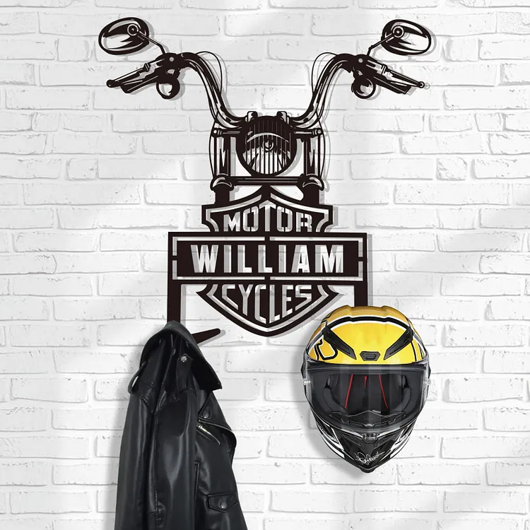 Personalized Metal Motorcycle Helmet Holder, Custom Name Helmet Hanger with Hooks, Helmet Rack Wall Mount for Display, Gift for Motorcycle Lovers, Helmet Holder Organizer for Accessories Clothes