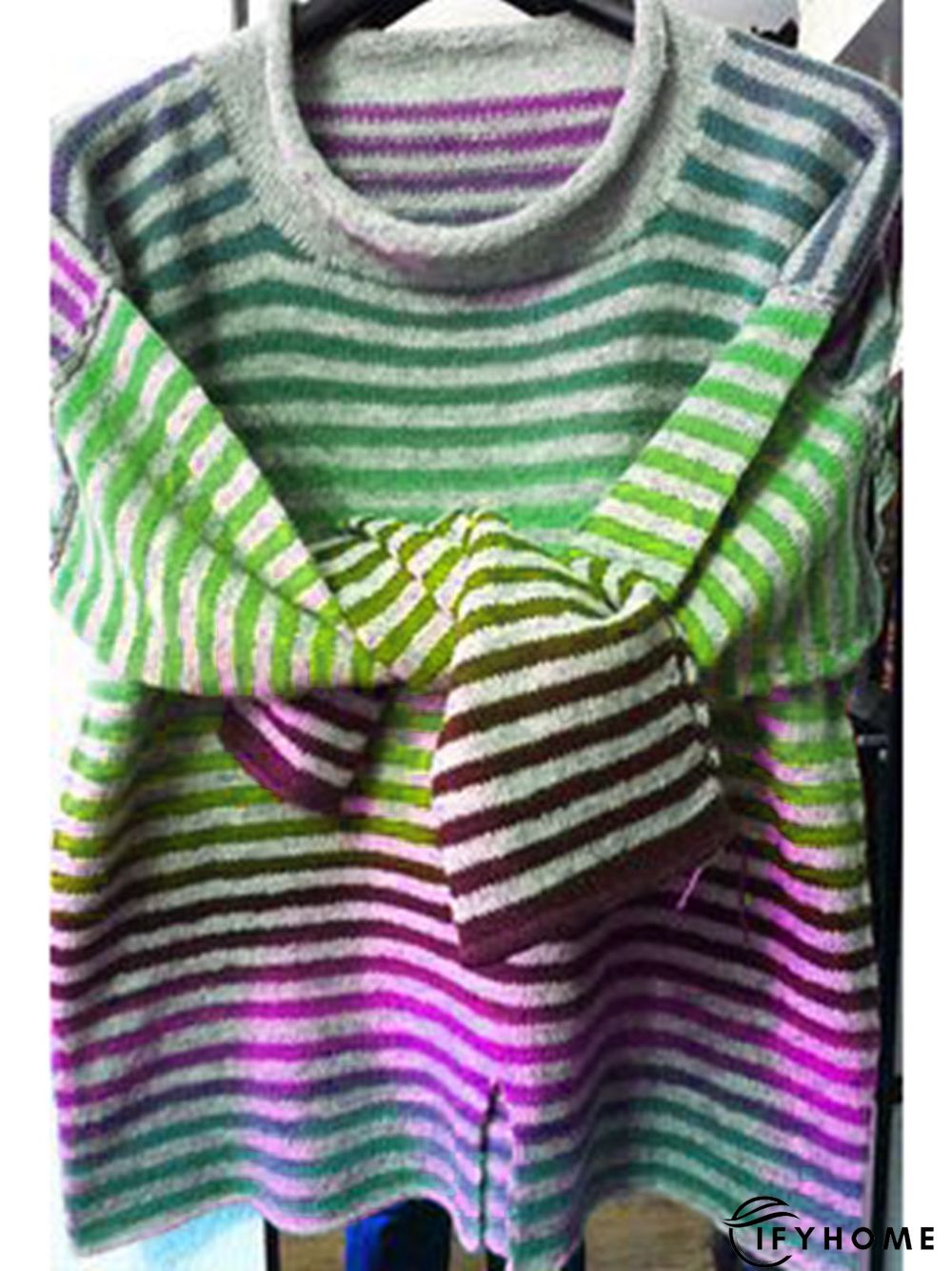Striped Casual Crew Neck Long Sleeve Knitwear & Sweater | IFYHOME