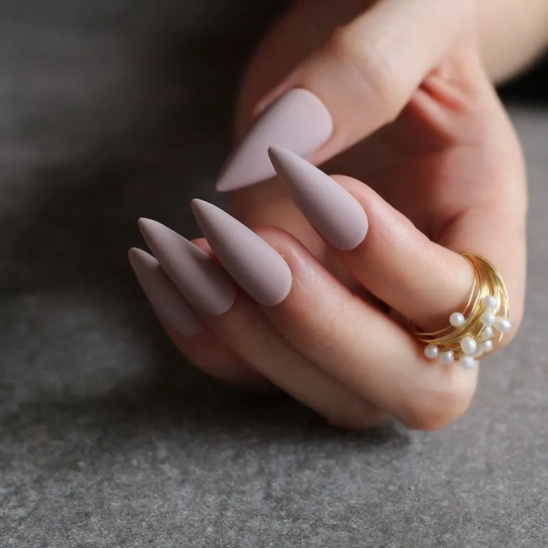 DIY long coffin Matte fake nails INS 10 colors optional Stiletto salon matte false nails salon art false nails-Nail Inspo