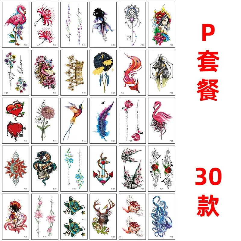 56 Pcs Waterproof Temporary Tattoo Stickers set English Russian wild Element Body Art Flash Tatto Fake Tatoo for Men and Women