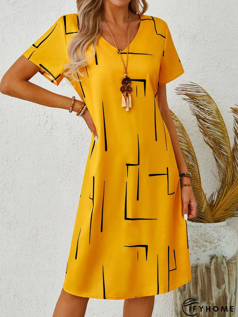 Short Sleeve Solid Casual Shift Knitting Dress | IFYHOME
