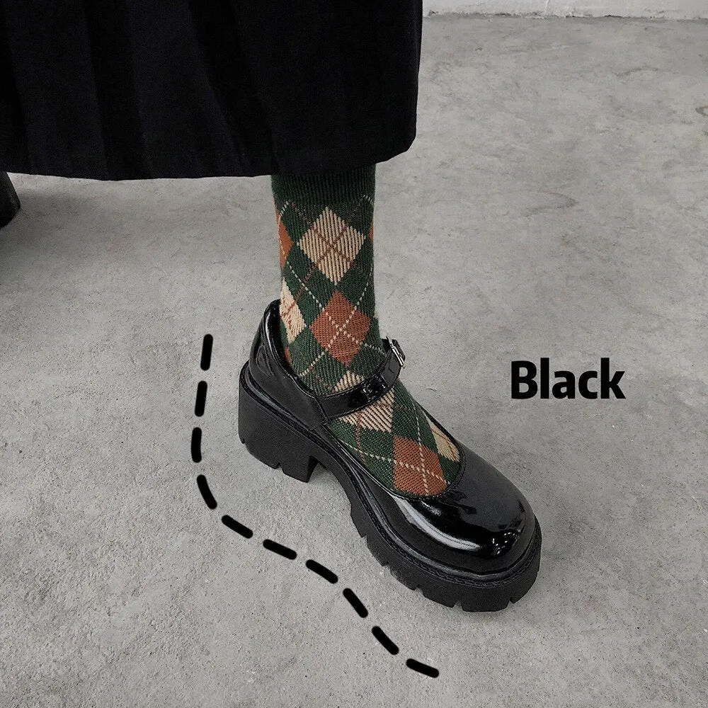 Women Patent Leather Pumps Spring Autumn Mary Jane Shoes Women's Buckle Strap High Heels Retro Platform Lolita Heels 2021
