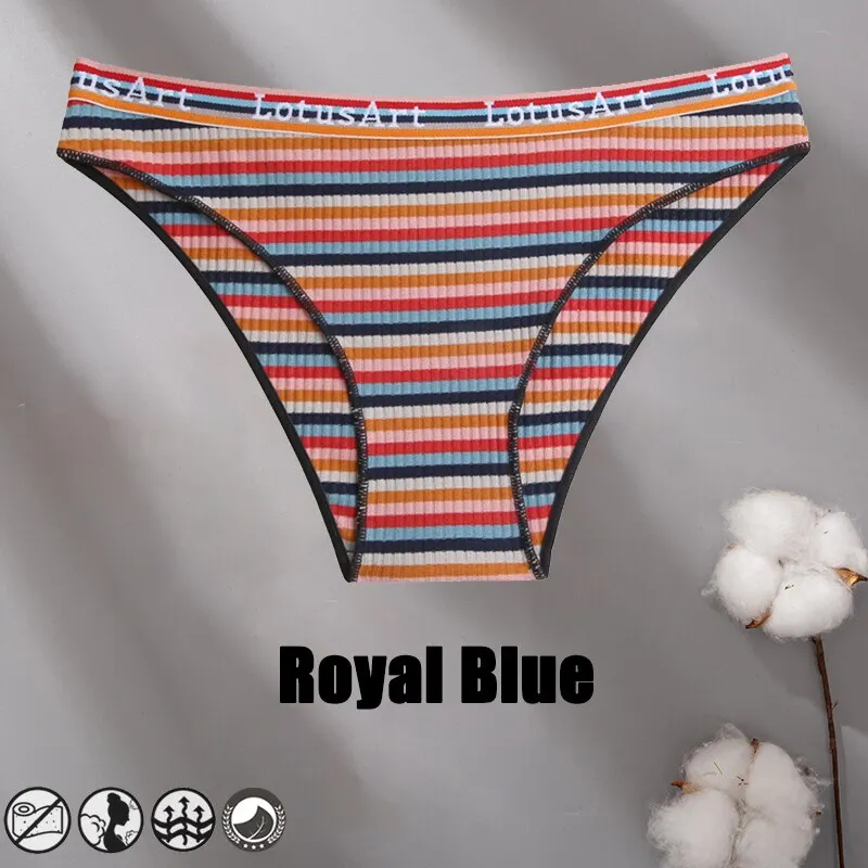 Billionm Women Cotton Colorful Stripe Panties Sexy Intimate Underwear Female Soft Solid Briefs Low Waist Underpant Soft Lingerie