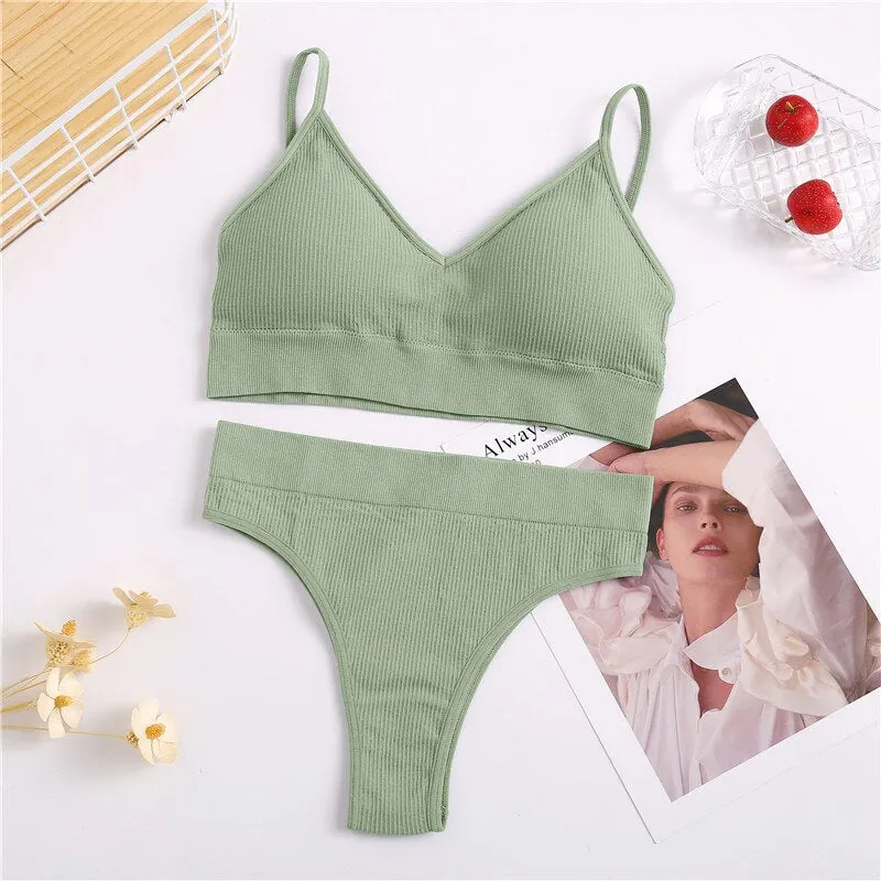 FINETOO Women Bra Panties Set Sexy G-String Push Up Bra Set Seamless Underwear Sports Thong Panty Bralette Fitness Lingerie Set
