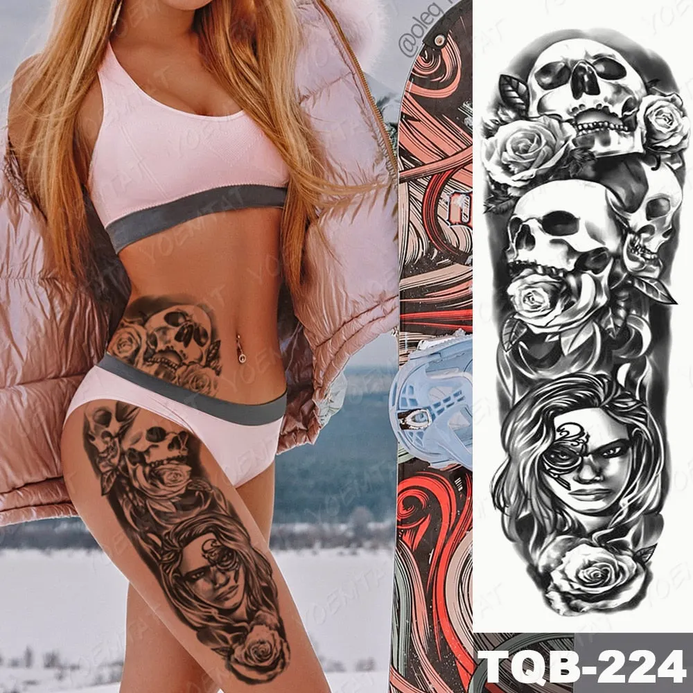 Large Arm Sleeve Tattoo Bird Crow Forest Moon Waterproof Temporary Tatto Sticker Lion Wolf Clock Body Art Full Fake Tatoo Men