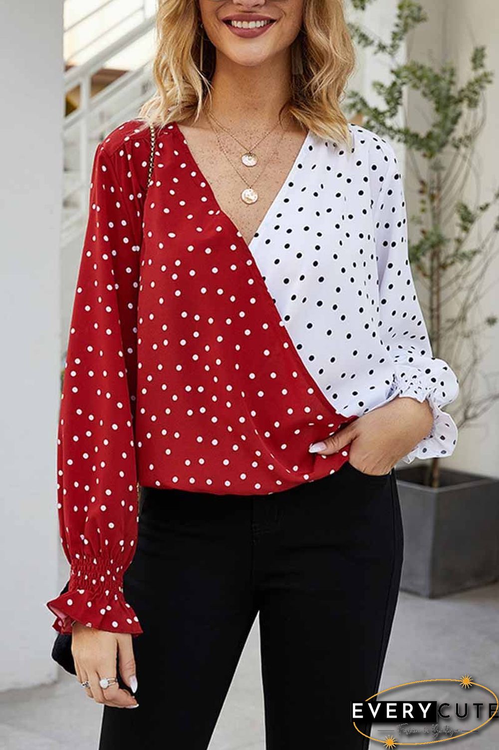 Polka Dot V- Neck Shirt