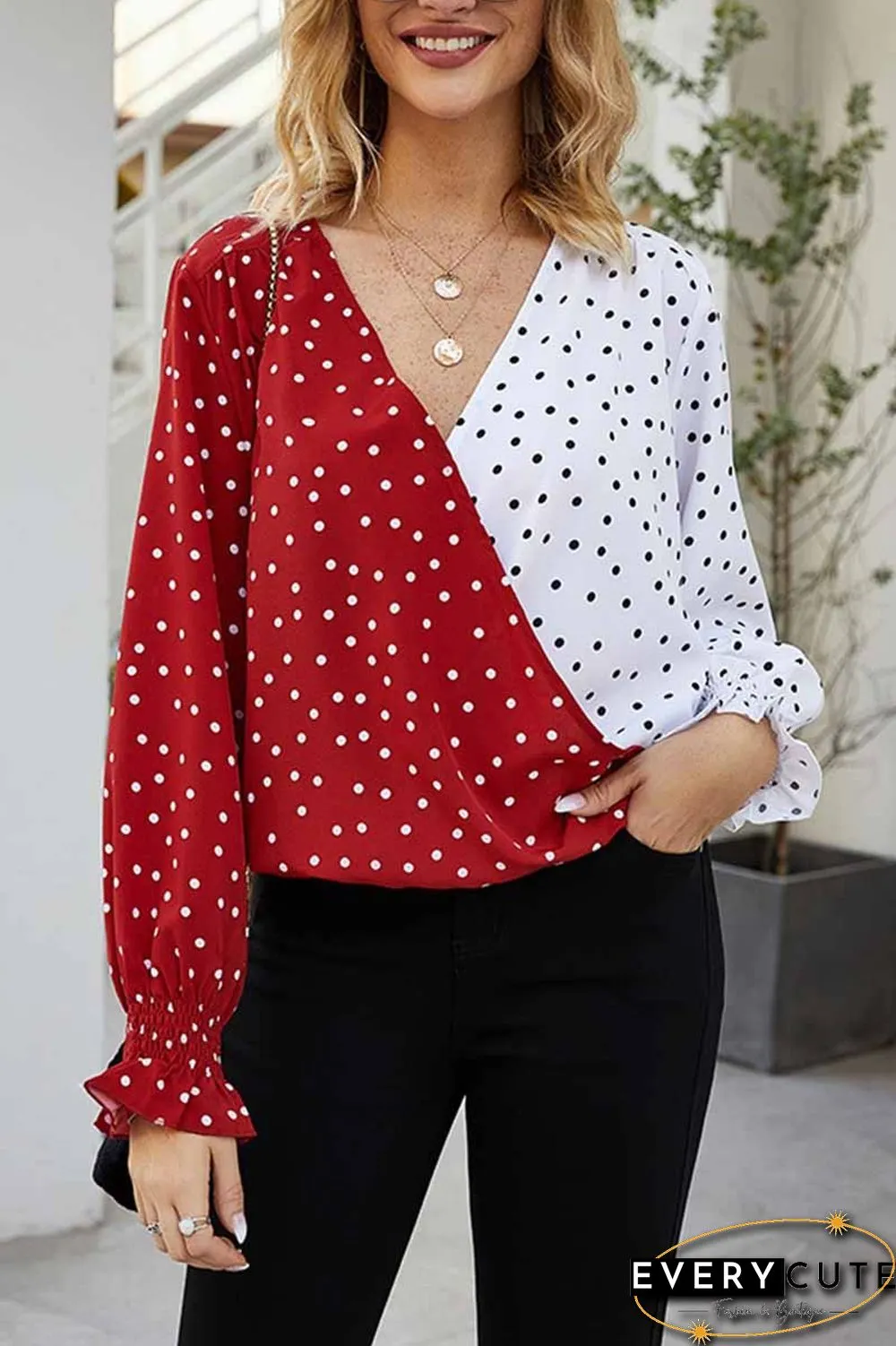 Polka Dot V- Neck Shirt