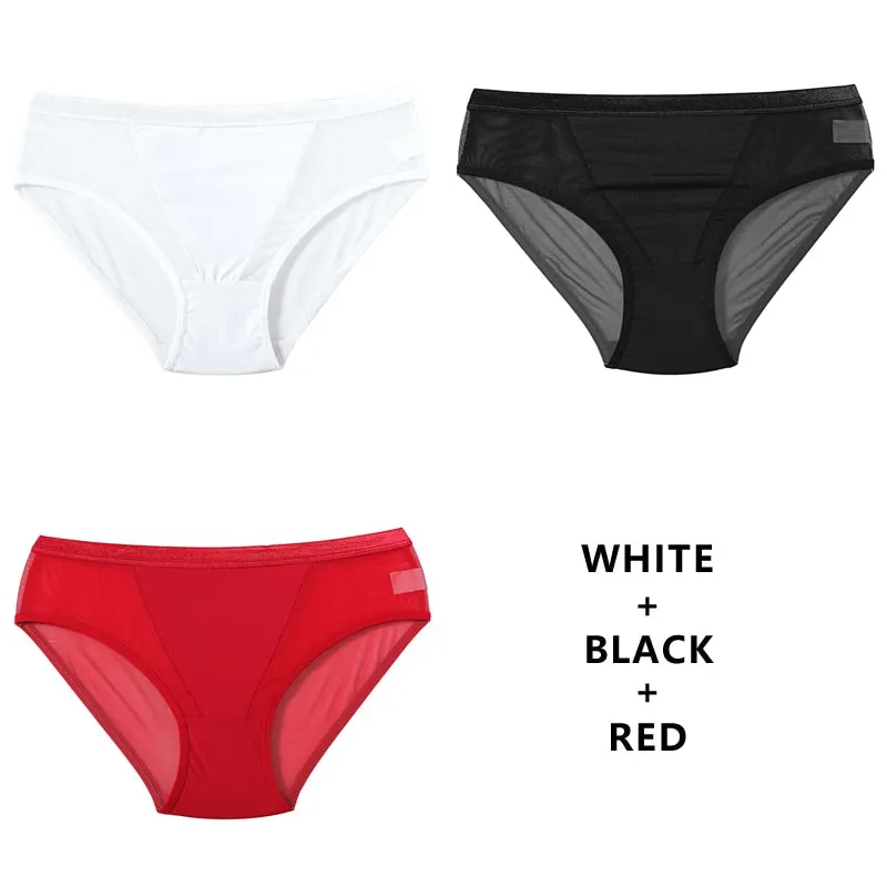 CINOON 3PCS/Set Women Panties Sexy Mesh Lingerie Transparent Female Underwear For Woman Low-Rise Underpant Girls Panties Briefs
