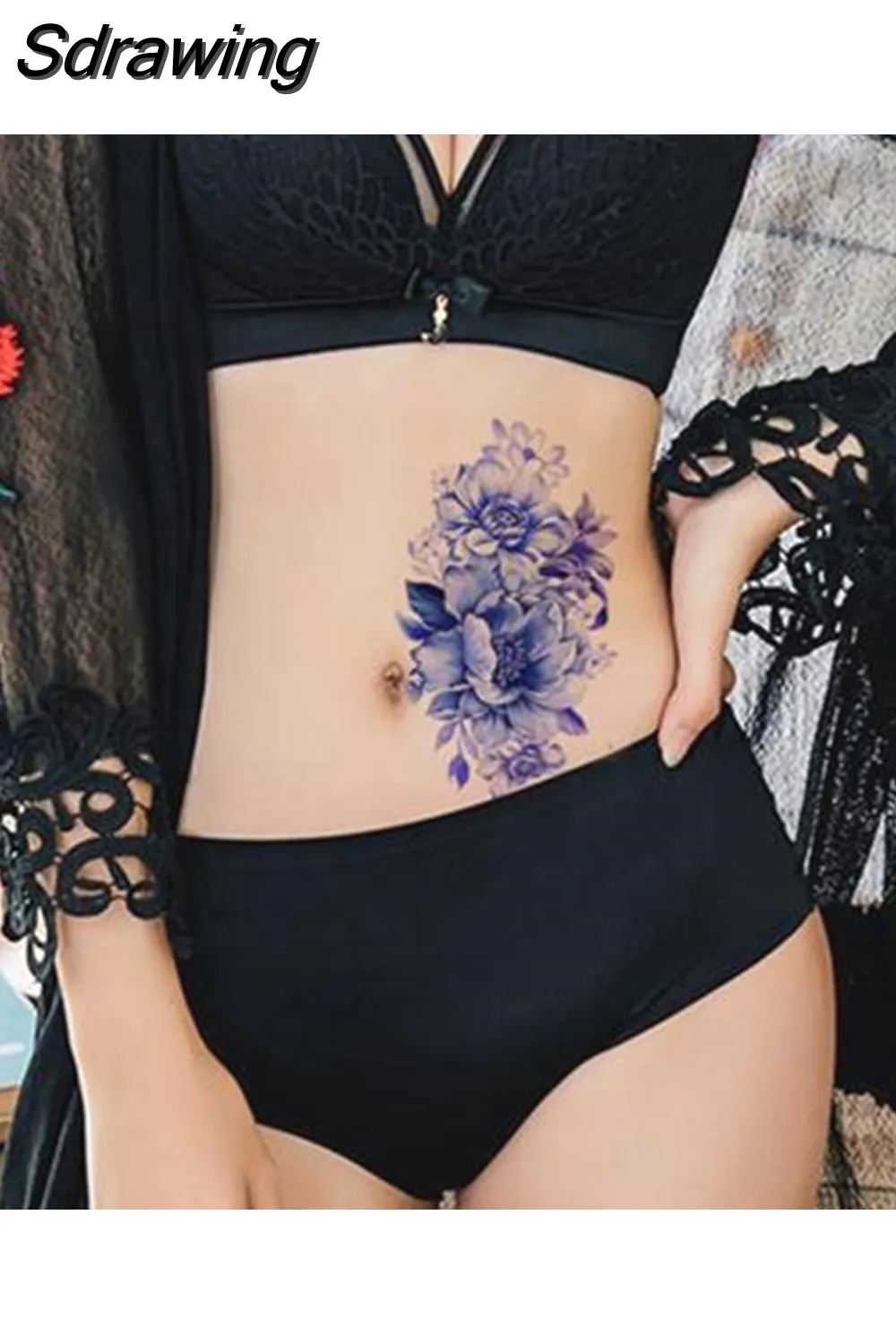 Sdrawing 4/5/9/10/18 PIeces Long Lasting Blue Flower Jewelry Tattoo Sticker Sexy Belly Block Scar Stretch Marks Waterproof Tattoo Sticker 715-1