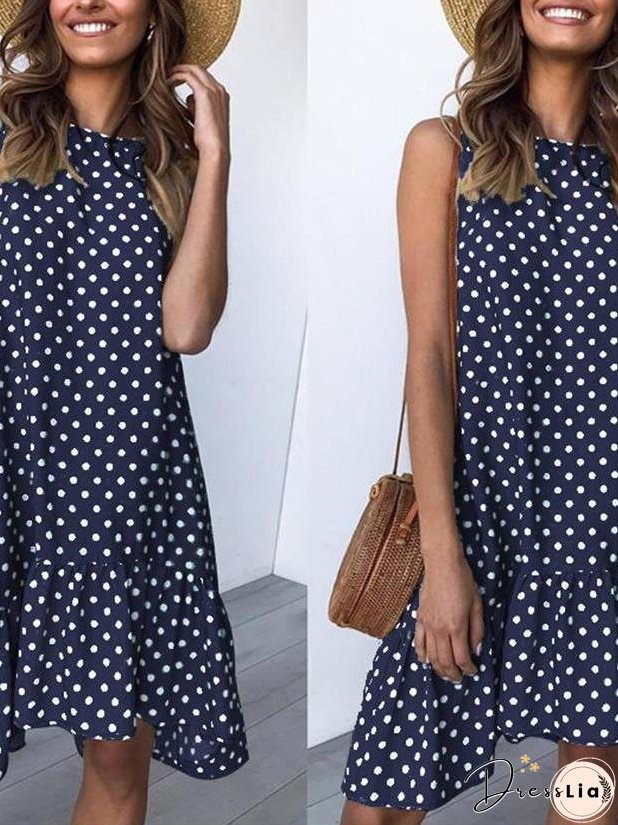 Loose Round Neck Sleeveless Polka Dot Ruffle Dress