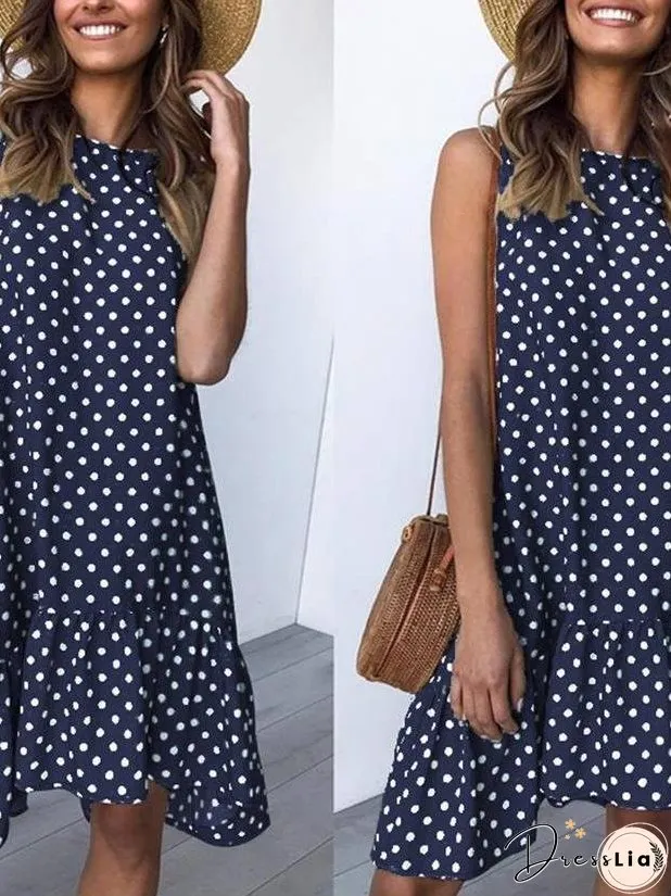 Loose Round Neck Sleeveless Polka Dot Ruffle Dress