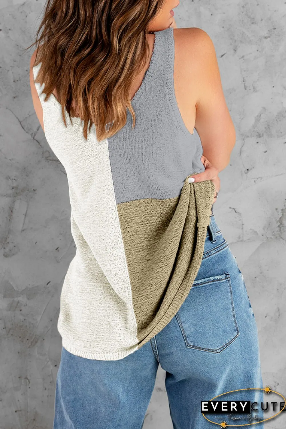White Color Block Knitted Tank Top