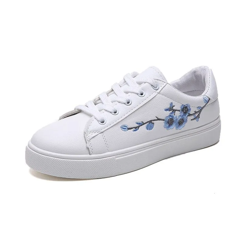 Women Casual Shoes Spring Summer Women Shoes Fashion Embroidered Flower White Sneakers Breathable Sport Lace-Up Women Sneakers